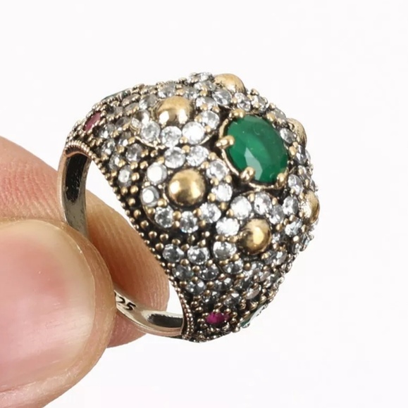 Large emerald & ruby dome ring - Picture 3 of 3